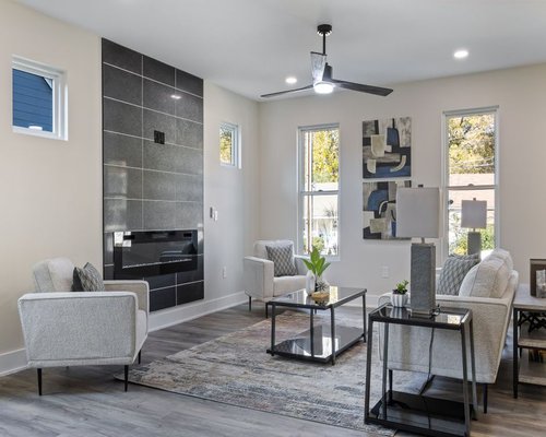 Natural light pouring into a comfortable living room setup
